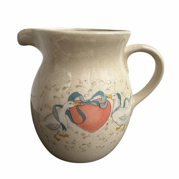 Vintage Charming Cream Pitcher with Heart and Goose Design - Picture 4 of 9